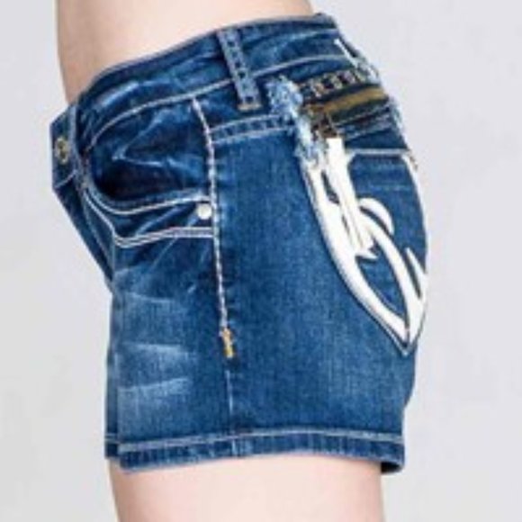 Rodeo Vegan Leather Detail Denim Shorts - Picture 4 of 5